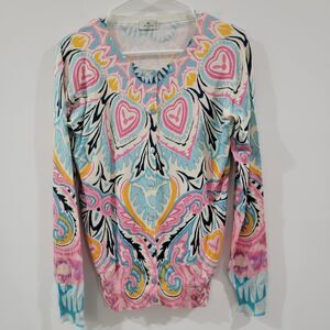 Etro Womens Cardigan Sweater Size 46 XL Silk Blend Floral Italy Colorful Button
